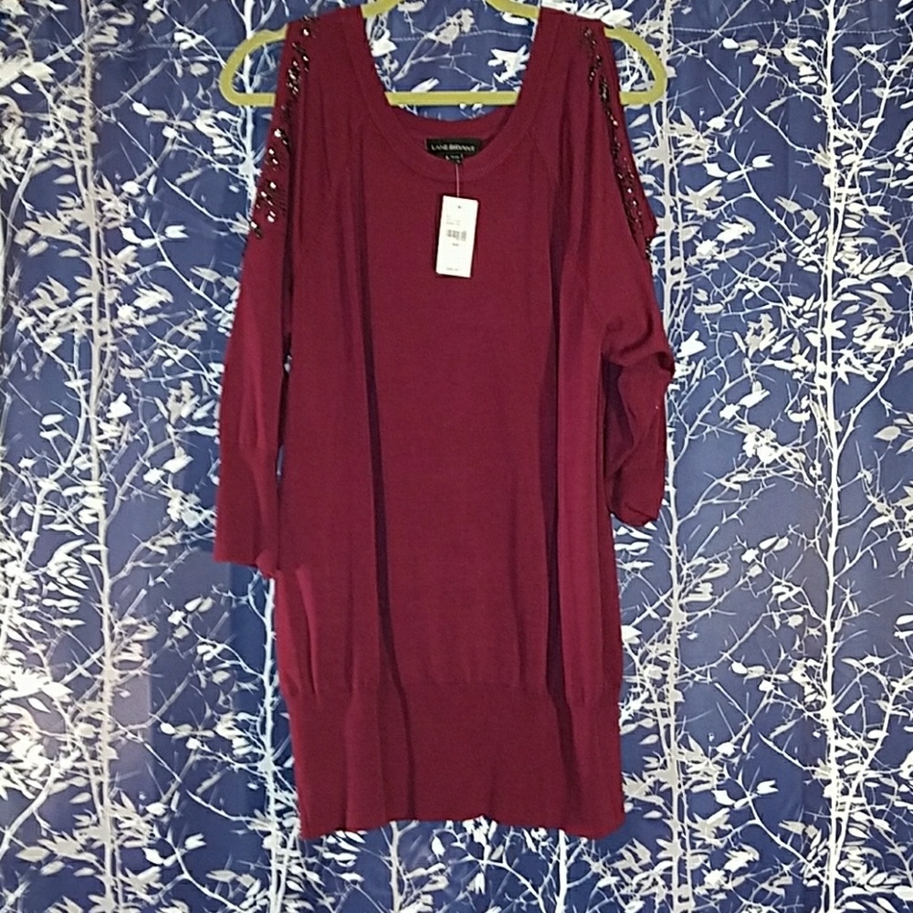 NWT Lane Bryant 18/20 Beaded Cold Shoulder Sweater